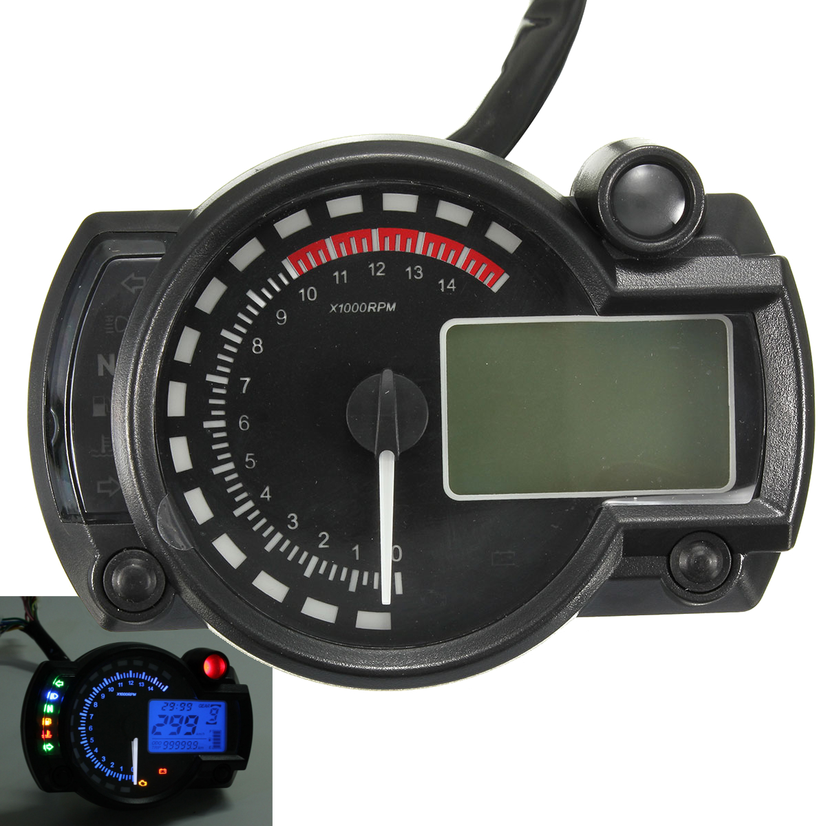 

Universal Motorcycle Motor Bike LCD Digital Speedometer Odometer Tachometer 2-4 Cylinder