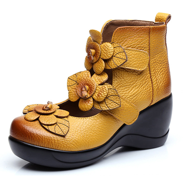 

SOCOFY Женское Натуральная Кожа Цветочный ретро Крюк Loop Platporm Shoes