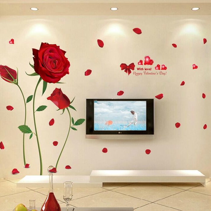 

60x90см Съемная красная роза Жизнь - это цветок наклейки Mural Decal Home Room Art Decor DIY Романтический стикер