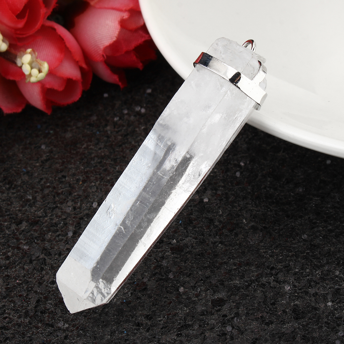 

100% Natural Clear Crystal Tourmaline Column Chakra Pendant Birthday Xmas Gift