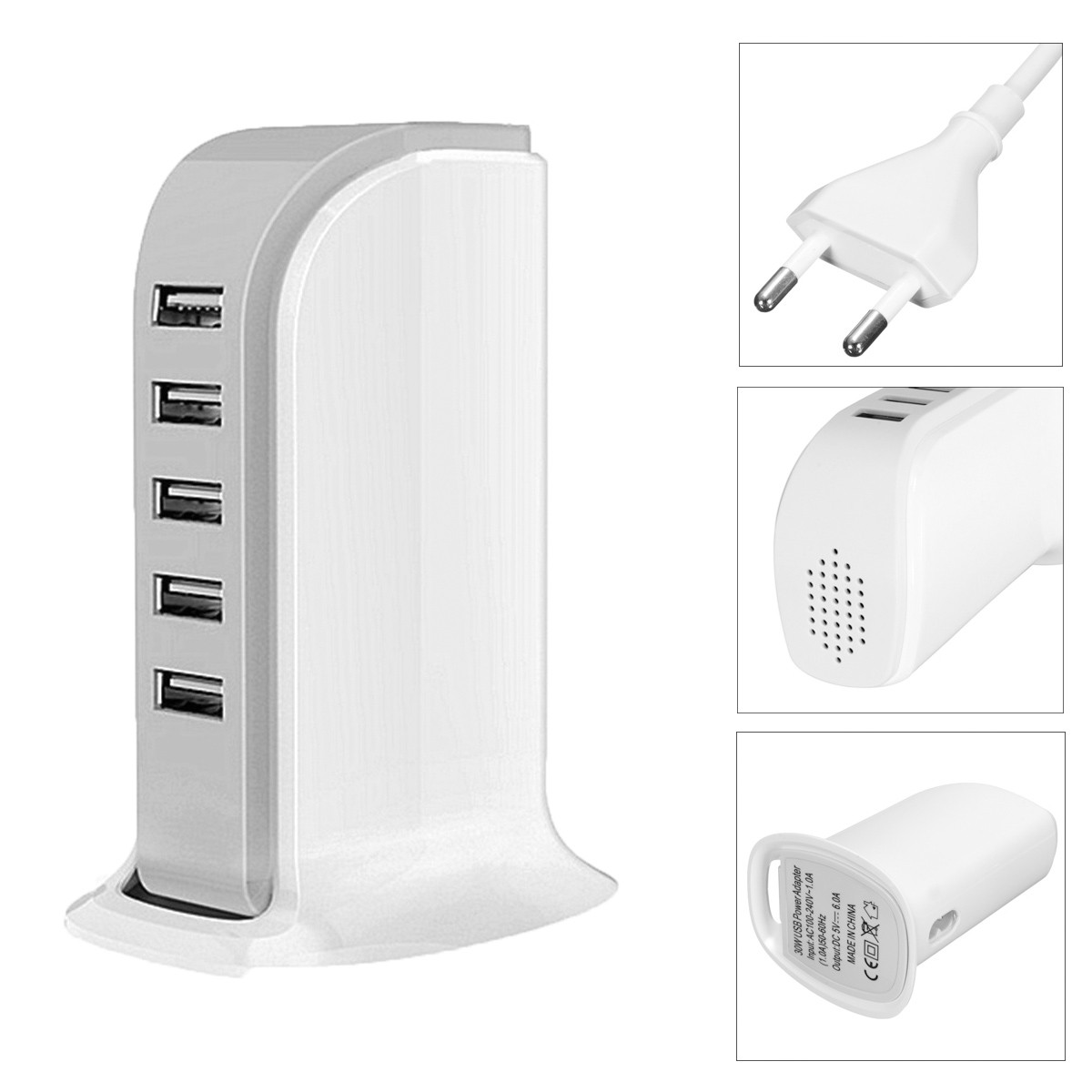 

5 Port USB Adapter 30W 6A Travel Wall Rapid Charger Station Hub Phone Tablet