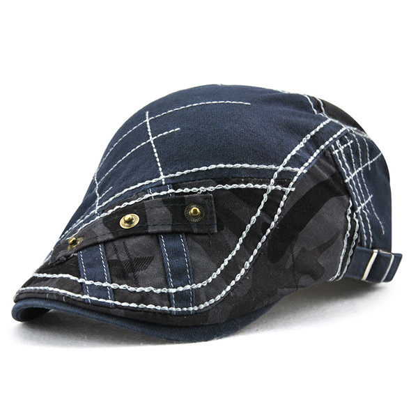 

Men Cotton Beret Cap Stripes Embroidery Camouflage Casual Sport Cabbie Hats