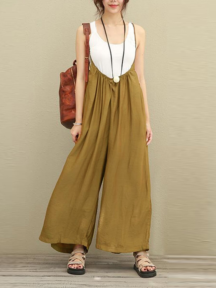 

S-5XL Women Casual Sleeveless Strap Baggy Wide Leg Pant Jumpsuit Rompers