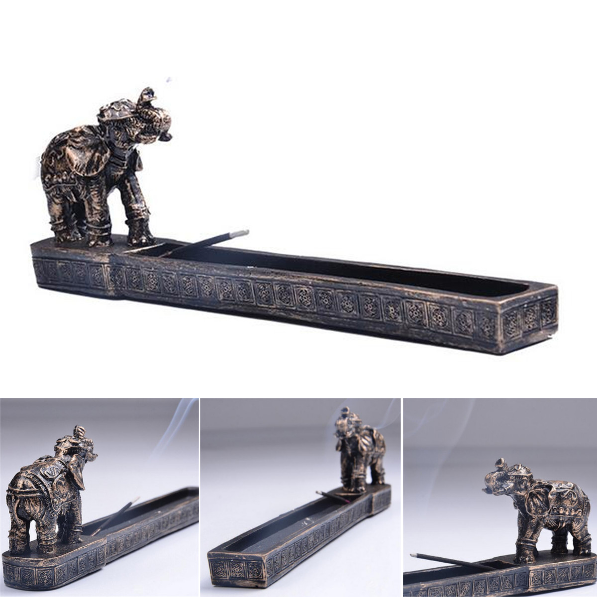 

Elephant God Design Incense Burner Joss Stick Holder Resin Figurine Statue Home Room Decor