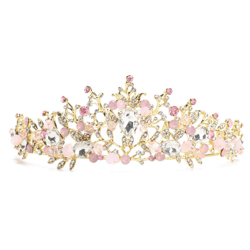 

Pink Bridal Wedding Crystal Crown Headband Headpiece Earring