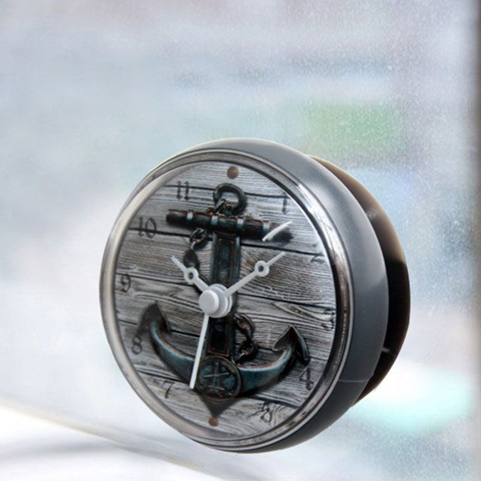 

Mediterranean Retro 3D Anchor Waterproof Shower Wall Mini Watch Suction Cup Batteries Modern Clock For Kitchen Bathroom