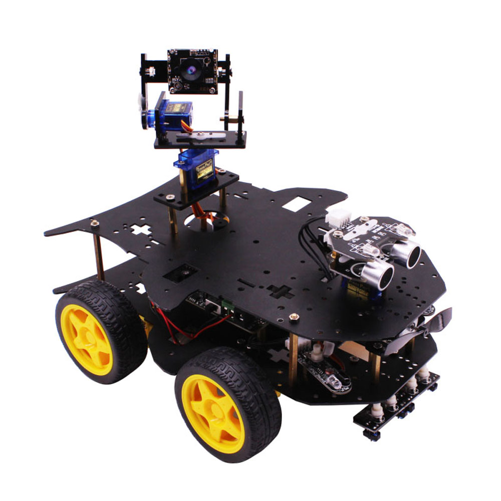 

4WD Wireless WIFI Video Robot Car Kit for Raspberry Pi 3B/3B+ Support Programming/bluetooth 4.0+Wifi/Remote Control with 2DOF Camera Pan/Tilt & 4Pcs Motor