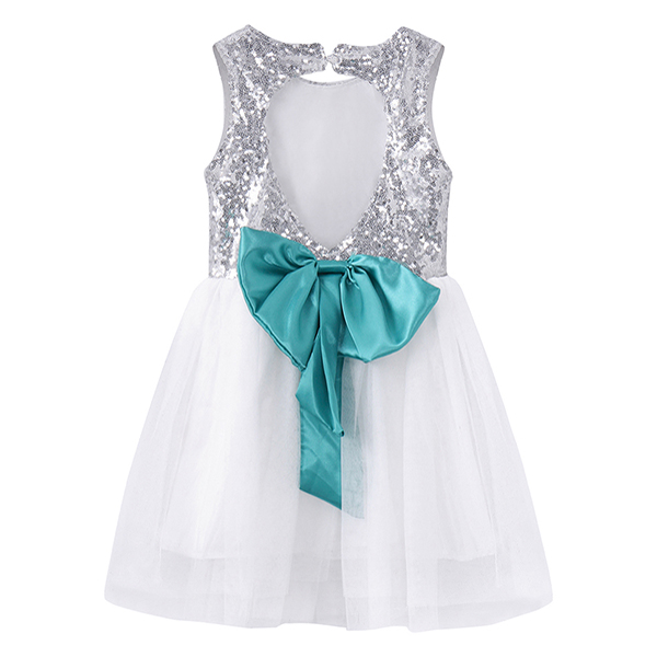 

Kid Girls Sequins Bowknot Backless Party Dress