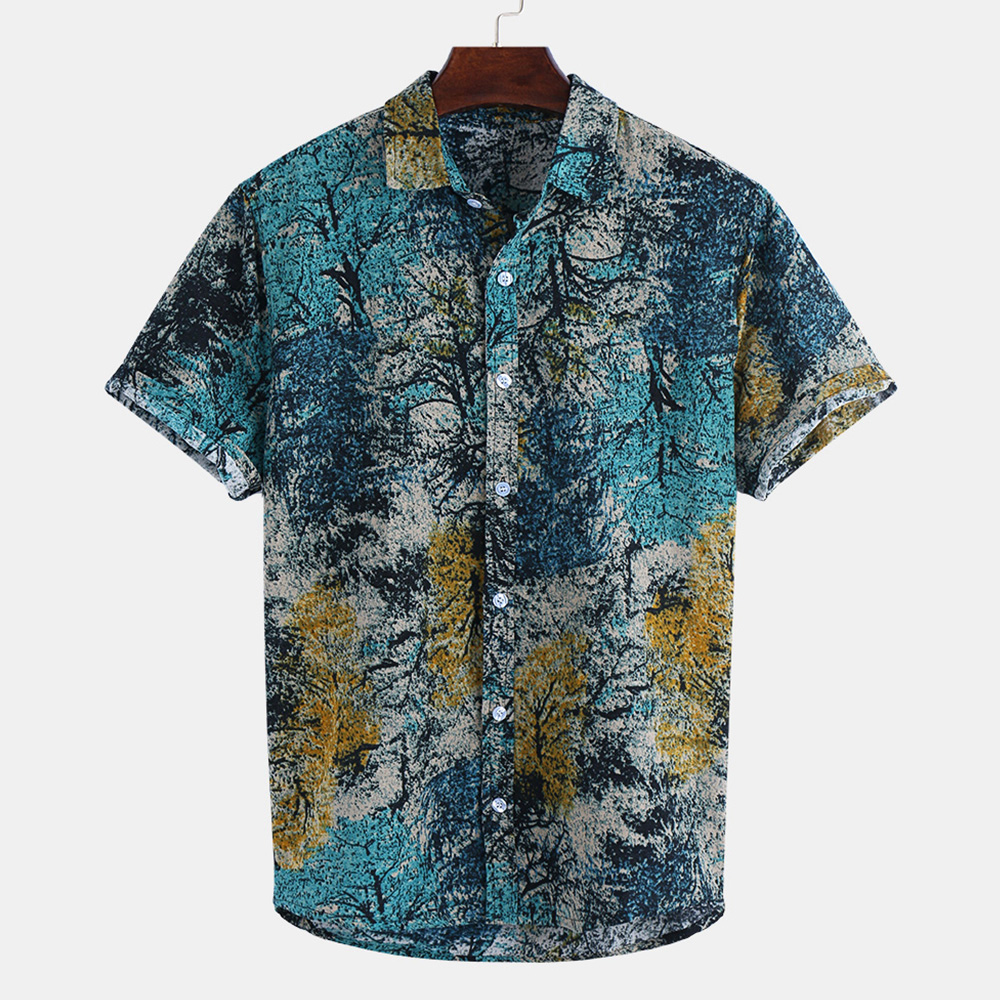 

Мужские летние хлопковые цветочные принты гавайские повседневные рубашки