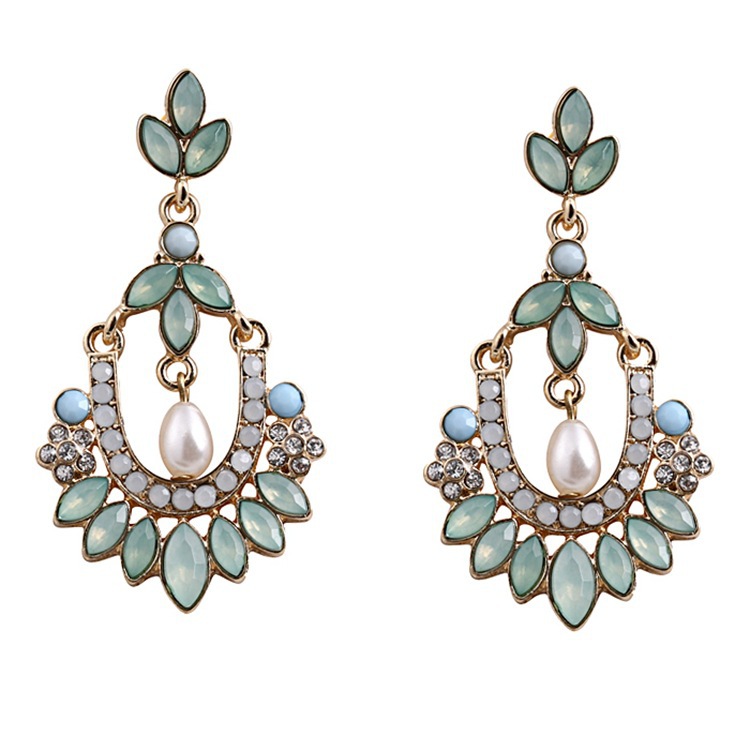 

Pearl Gemstone Diamond Drop Flower Earrings