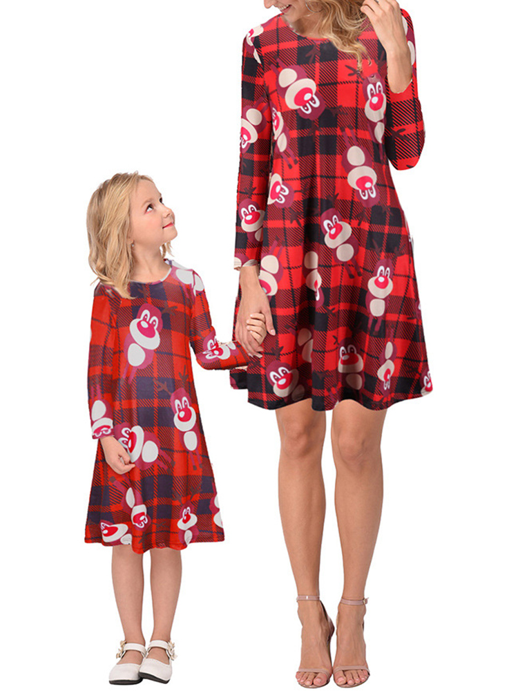

Christmas Women Printed Long Sleeve Parent-child Dress