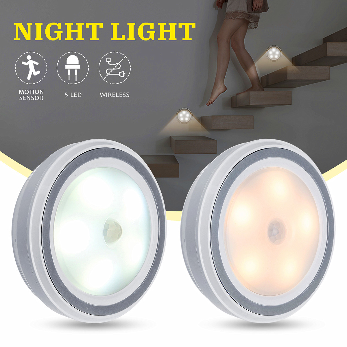

5 LED Беспроводной PIR Auto Motion Датчик Инфракрасный ночник Кабинет Лестницы Лампа