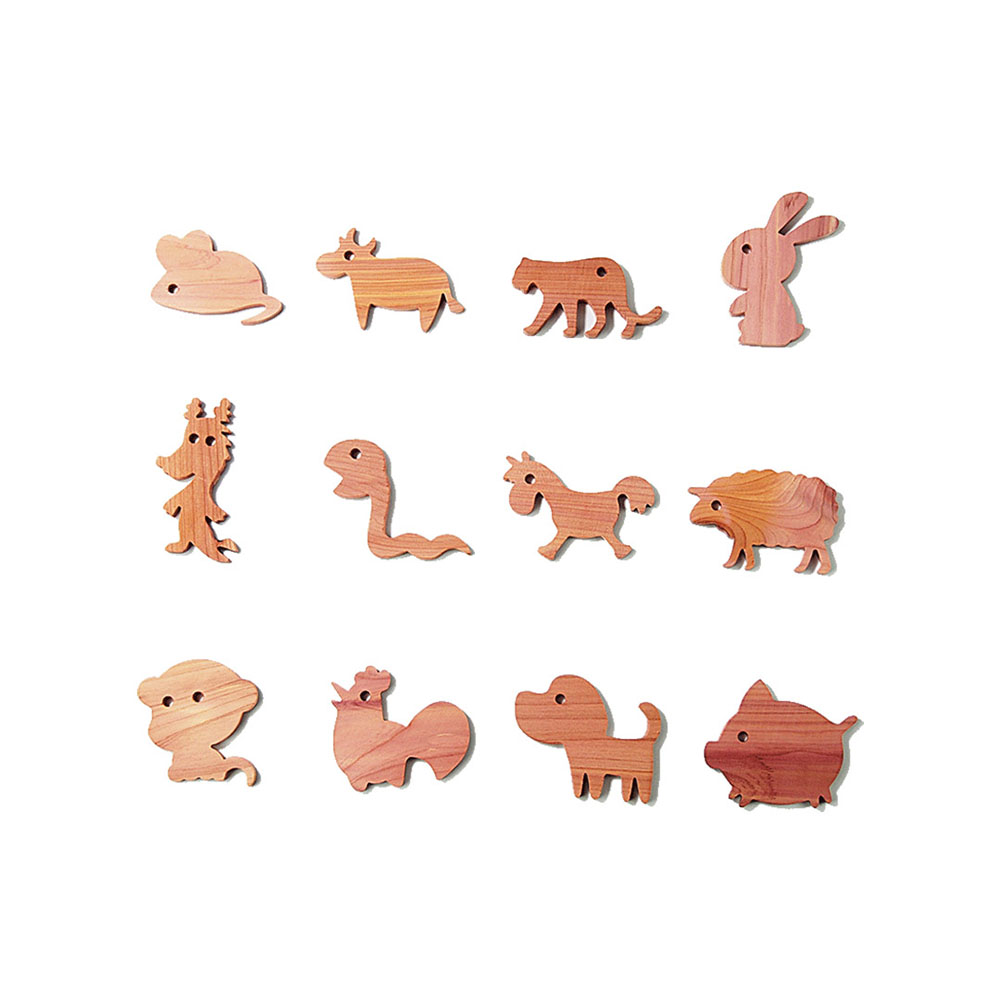 

ZHILING 12 Pcs Wooden Ornament Chinese Zodiac Original Color Of Red Cliff Cypress Home Hanging Decorations