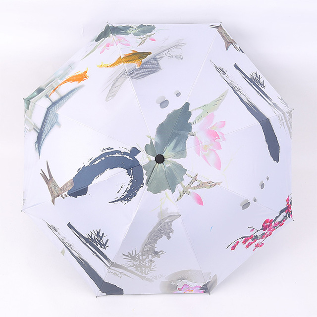 

Творческий китайский стиль живописи тушью зонтик солнцезащитный крем черный пластиковый маленький черный зонт дождь двойного зонтика