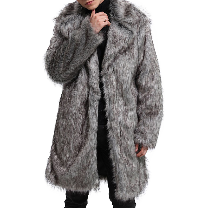 

Mens Faux Fur Coat Mid Long Winter Warm Furry На открытом воздухе Parka