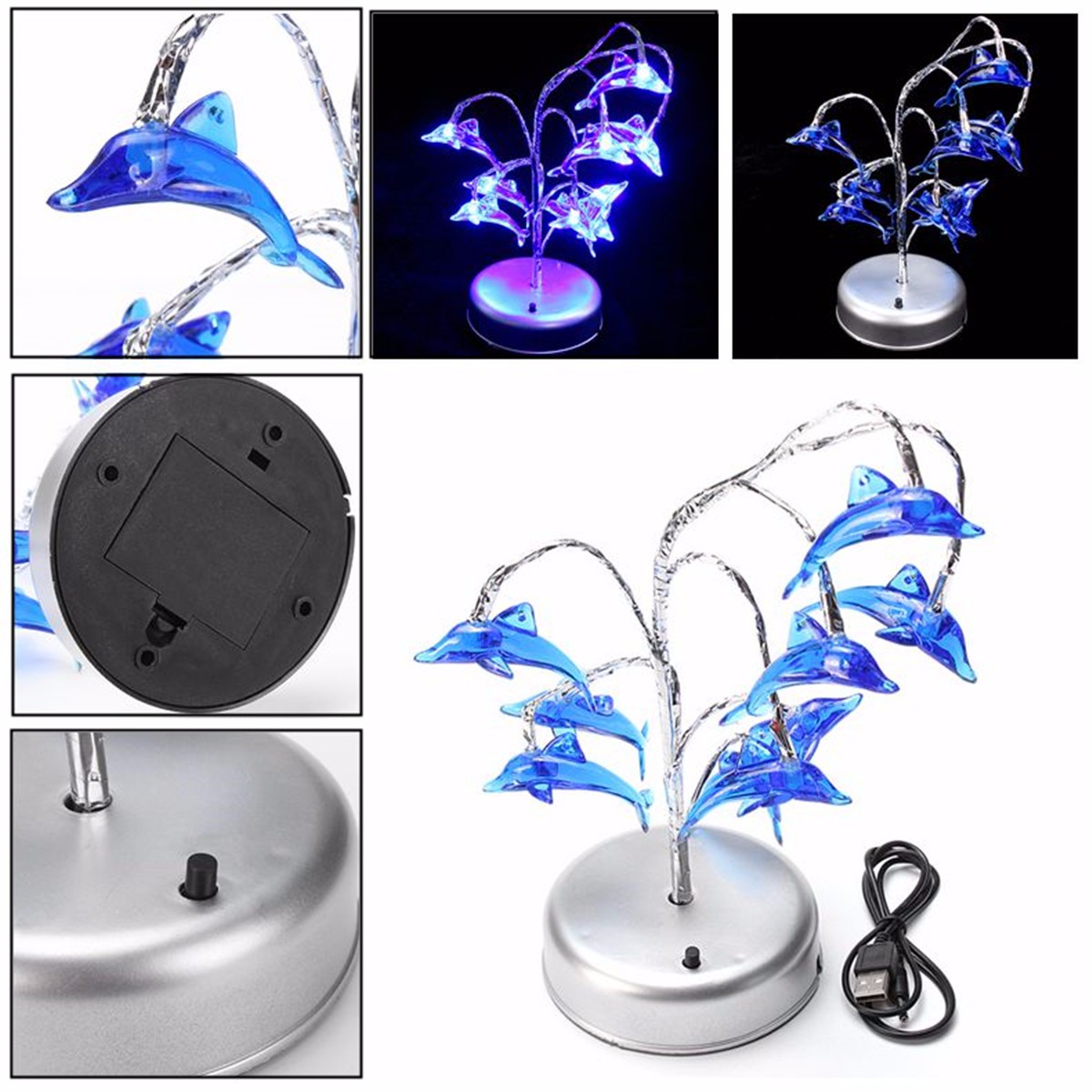 

Новинка зарядки LED дельфин ветка дерева ночной свет стол подарок лампа декор