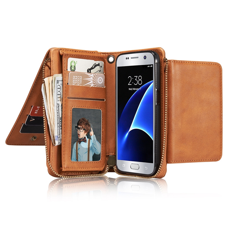 

Bakeey Многофункциональный съемный застежка-молния карманный кронштейн Кожа PU Чехол для Samsung Galaxy S7