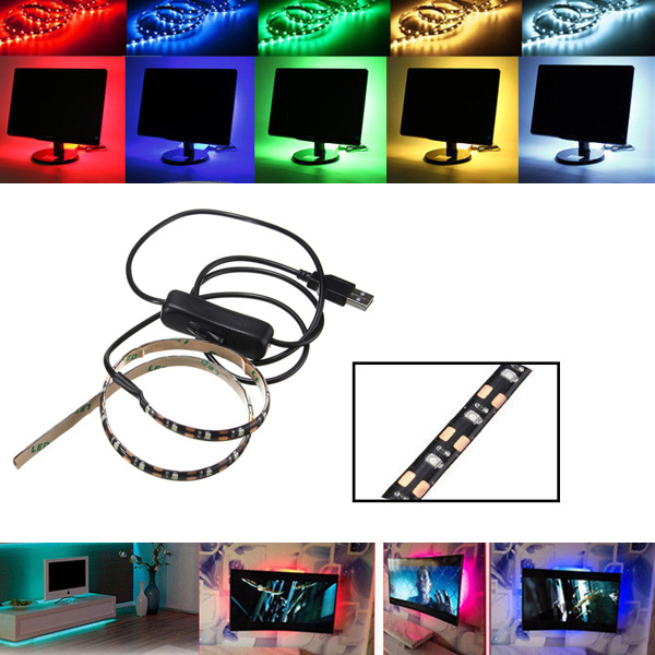 

50CM SMD3528 LED Flexible Strip Tape Light USB Switch Lamp PC TV Background Lighting DC5V