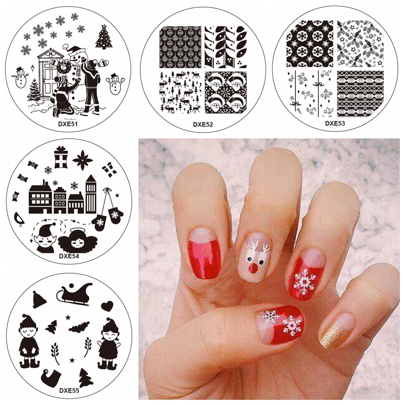 

5pcs рождественские ногтей марки заданного изображения шаблон Санта-Клаус снежинка дети перчатки снеговика дома