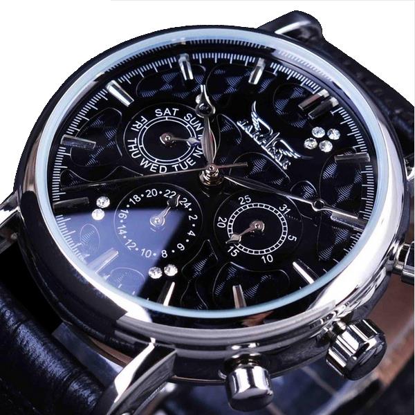 

JARAGAR F120545 Мода Автоматический Механический Часы Многофункциональный кожаный ремешок Мужчины наручные часы