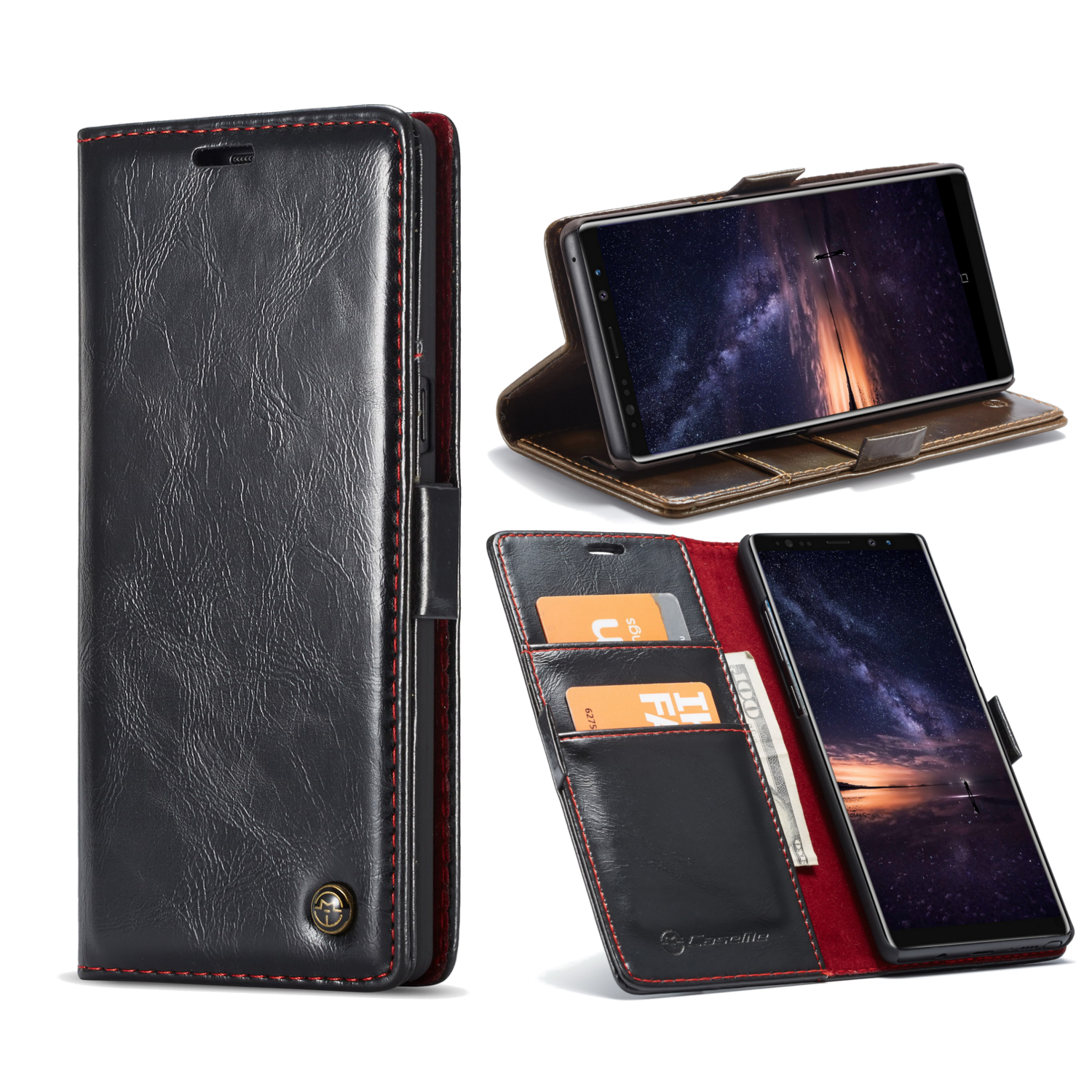 

Защитный чехол Caseme Wallet Kickstand для Samsung Galaxy Note 9 Магнитные слоты для карт памяти