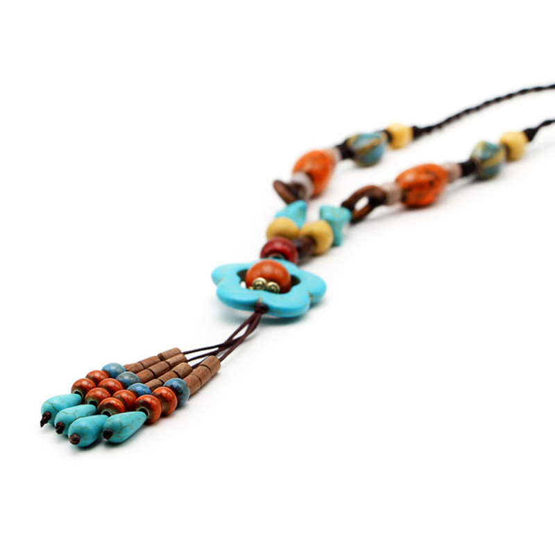 

Этнические женские длинное ожерелье Винтаж Handmade Керамический Подарочный браслет из бисера из цветного дерева