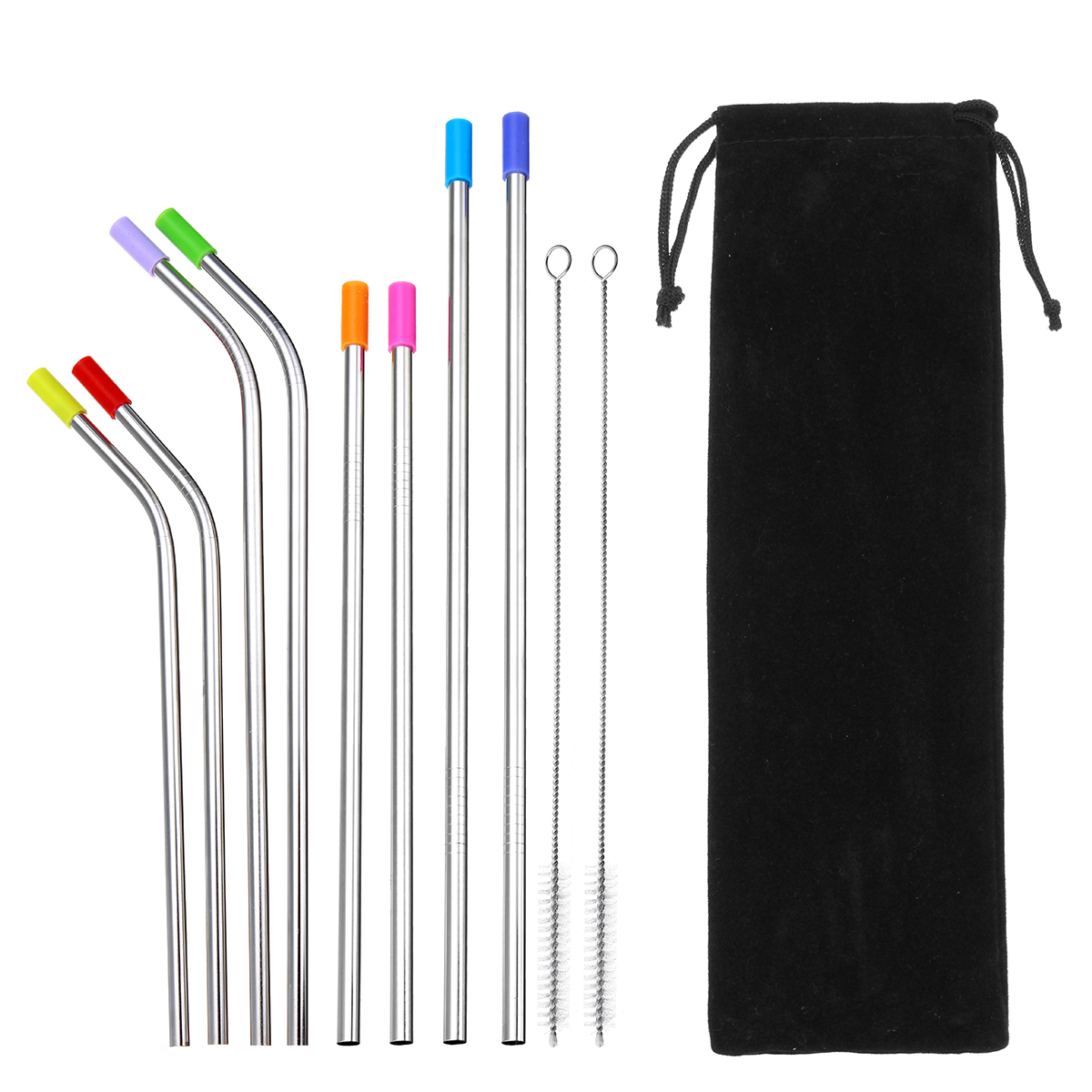 

11Pcs/set Reusable Stainless Steel Drinking Straw Metal Sucker Tube With Cleaning Brush