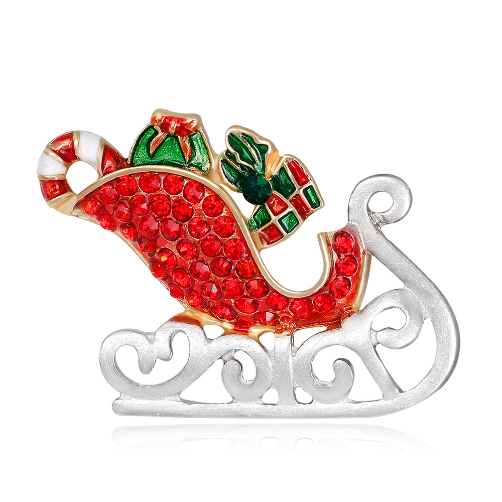 

MloveAcc Enamel Santa Claus Sleigh Car with Gifts Brooches Crystal Hijab Pins Christmas Present Women Kids Brooch