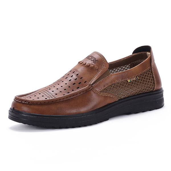 

Comfy Men Leather Breathable Hollow Outs Slip On Oxfords