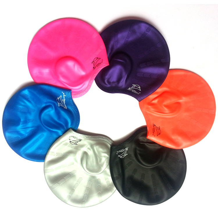 

Summer Ears Protection Swimming Cap Silicone Waterproof Hair Protect Colorful Hooded Cap