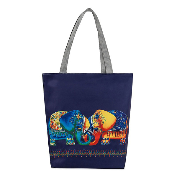

Women Canvas Elephant Print Shoulder Bag Casual Tote Bag