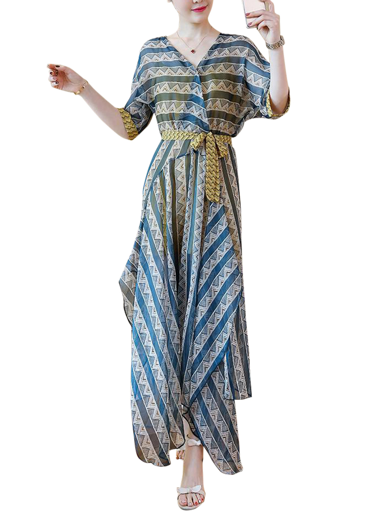 

Богемианские цветочные печатные V-образные вырезы Нерегулярные платья для Женское