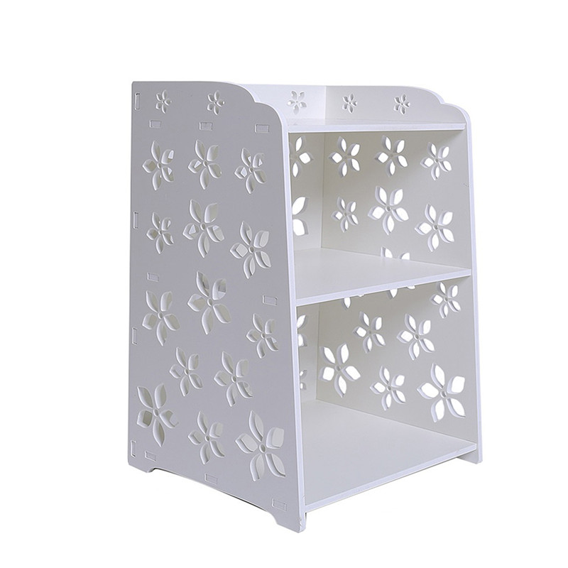 

Modern White Flower Bedroom Bedside Table Rack Cabinet Organizer Night Stand Storage Baskets
