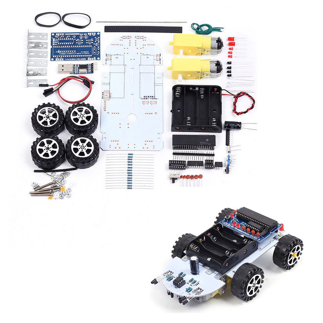 

C51 DC 6V Intelligent Tracking Obstacle Car DIY Kit with Two Single Axis Gear Motor Drives