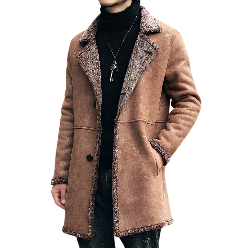 

Mens Mid Long Faux Chamois Leather Trench Coat Suede Jacket