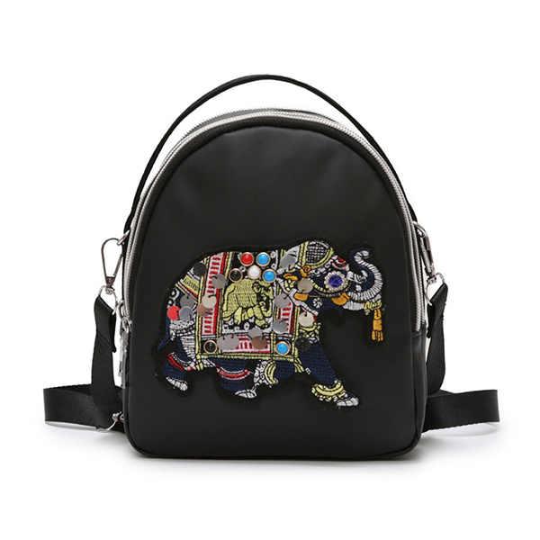 

Women Nylon Elephant Embroidery Backpack
