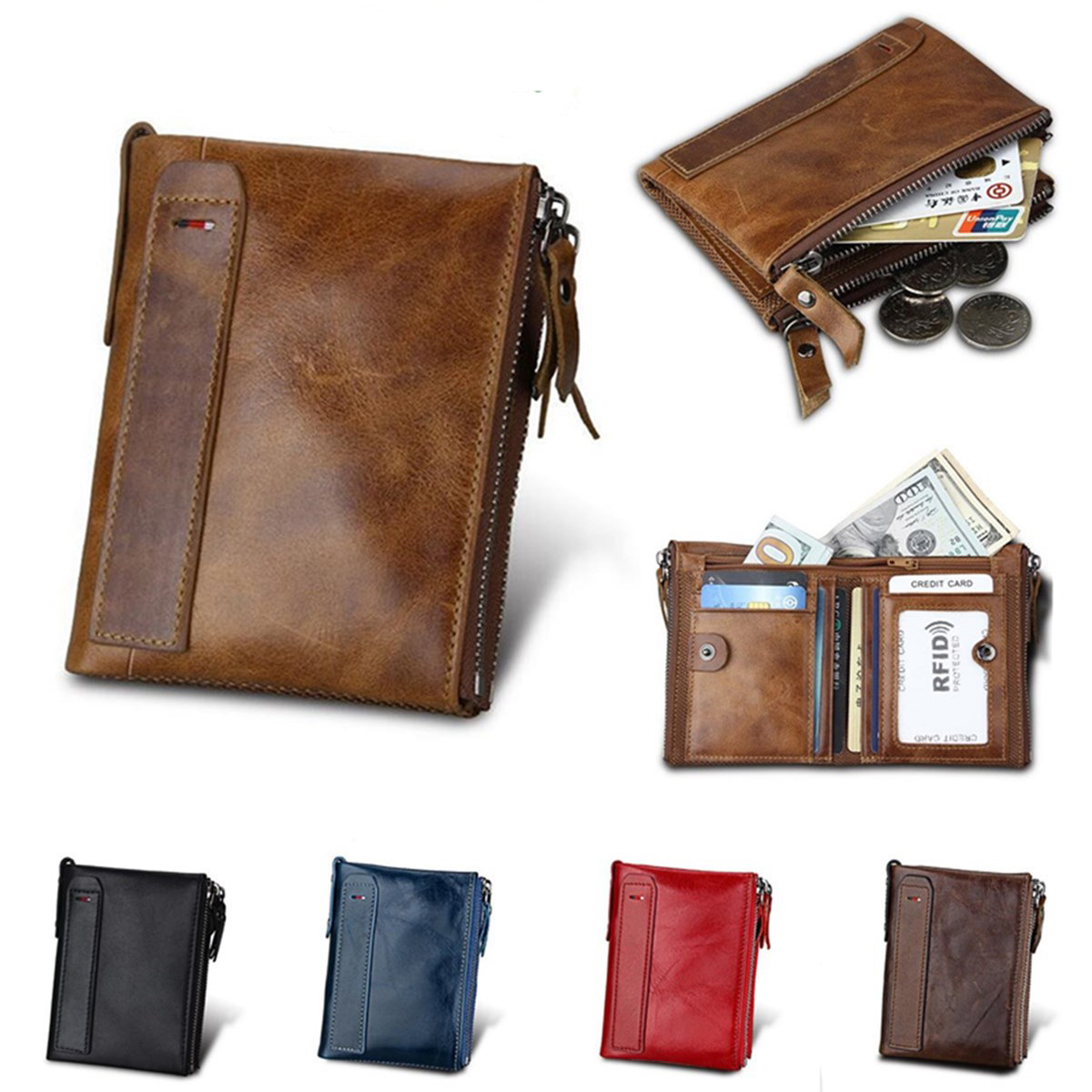 

IPRee® Men's Vintage RFID Blocking Wallet Men Genuine Leather ID Card Holder Coin Pocket Purse