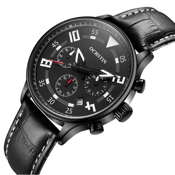 

OCHSTIN 6050G Мода Мужчины Кварцевые часы Роскошный кожаный ремешок Спортивные часы