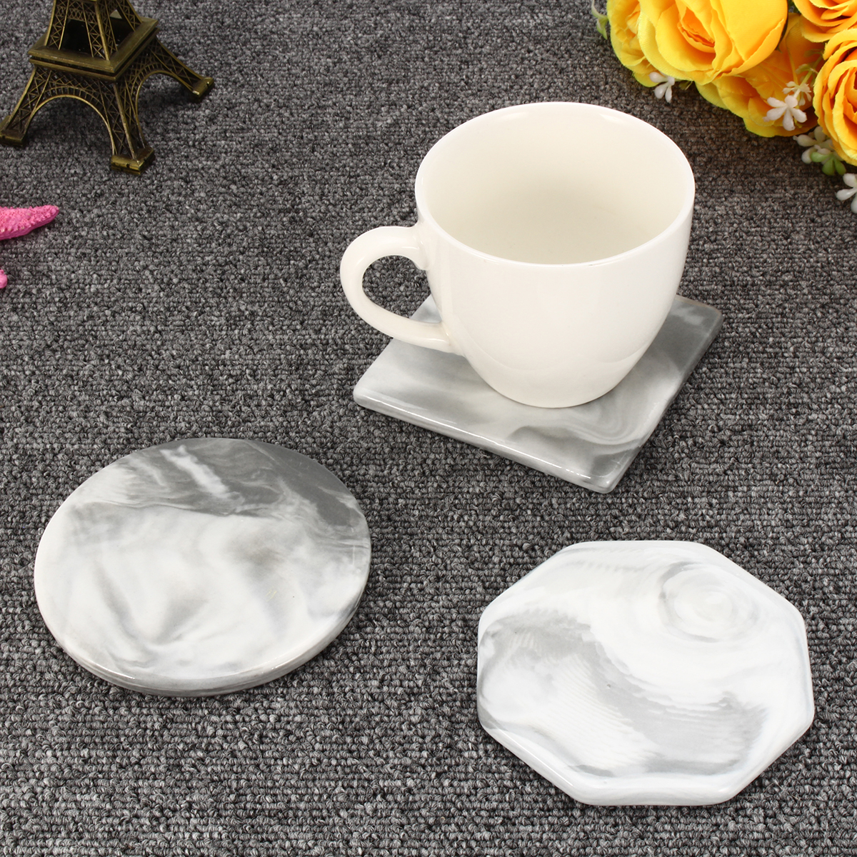 

3 Шаблон Комплект Мраморный Anti-Slip Керамический Coaster Coffee Cup Mat Table Pads Decor