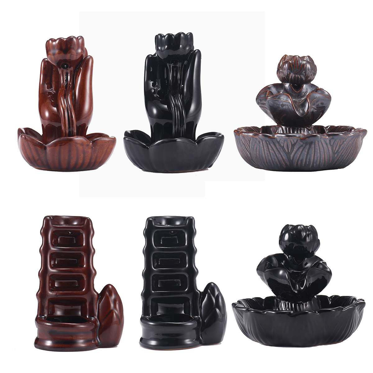 

6 Types Retro Handmade Porcelain Ceramic Backflow Incense Burner Buddhist Decoration Home Aromatherapy