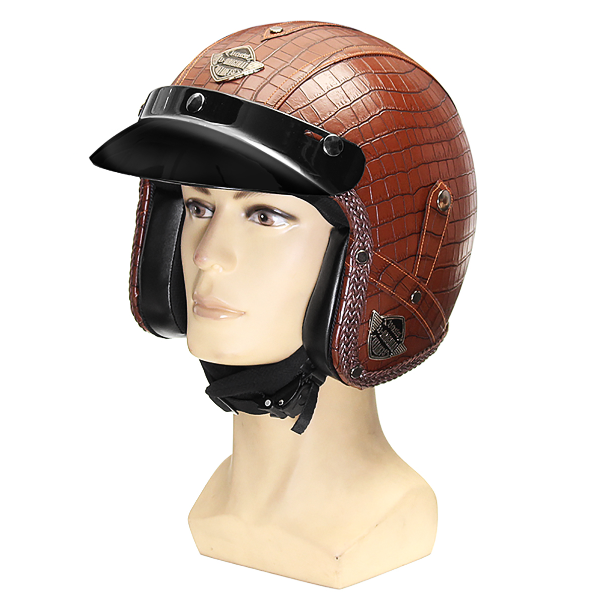 

3/4 лицо Маска искусственная кожа мотоцикл шлем M / L / XL козырек кожа аллигатора Шаблон