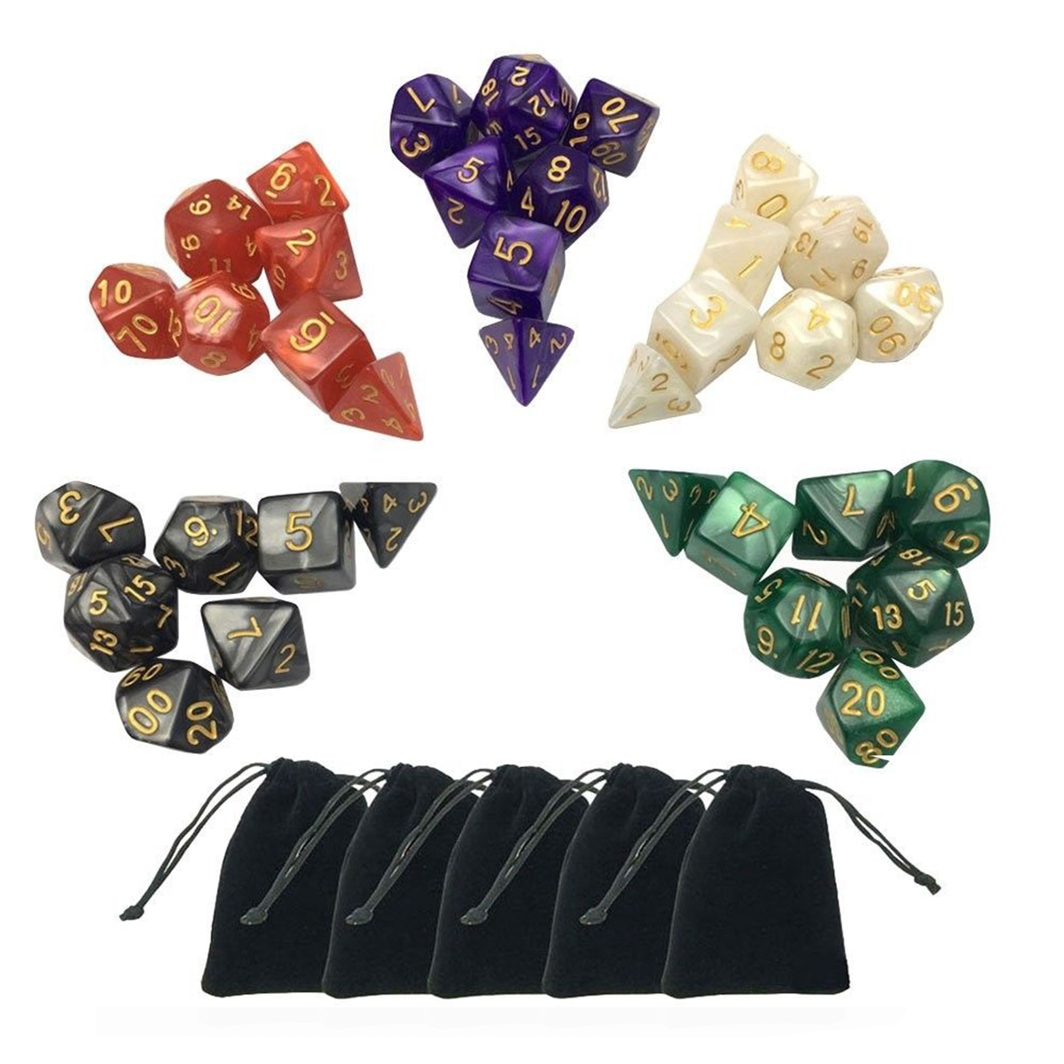 

35Pcs Multisided Dices Set Polyhedral Dice Role Playing Games Gadget 5 Colors