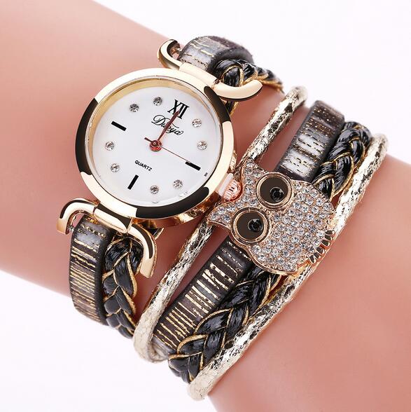 

DUOYA DY114 Симпатичный стиль Сова Женские браслет-часы Подарочный кожаный ремешок Кварцевые часы