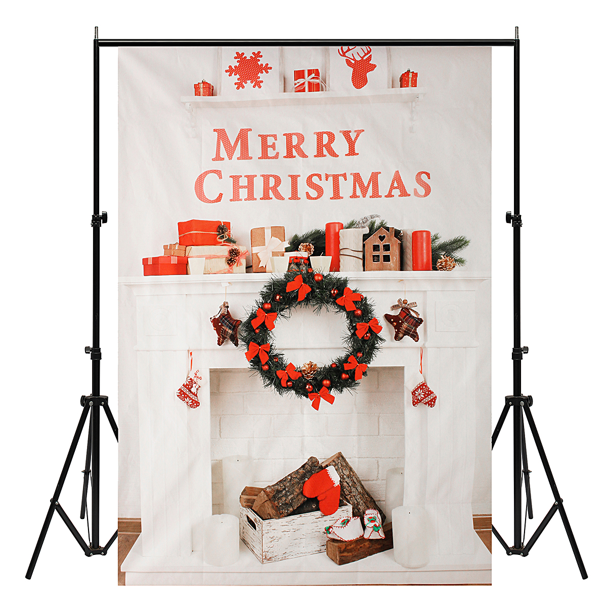 

5x7FT Vinyl Merry Christmas Fireplace Photography Backdrop Background Studio Prop