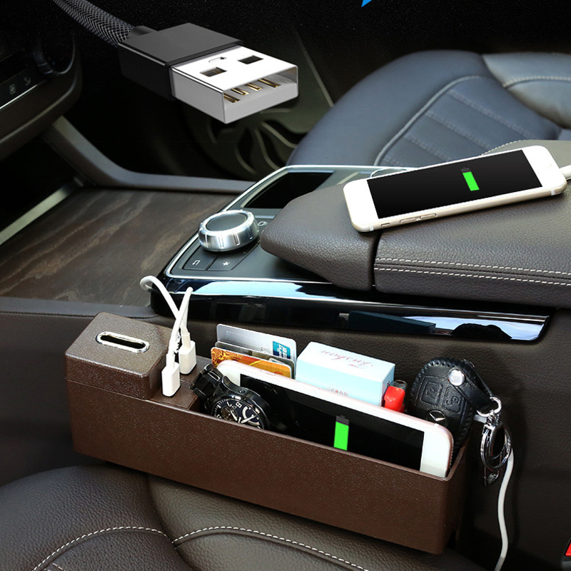 

Plastic Car Seat Crevice Storage Box Gap Organizer with Phone USB Wireless Charging