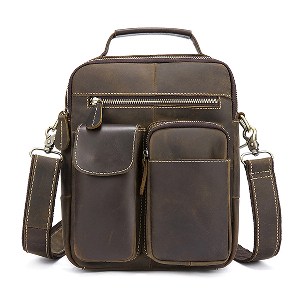 

Ekphero® Men Genuine Leather Vintage Brown Handbag with Shoulder Strap