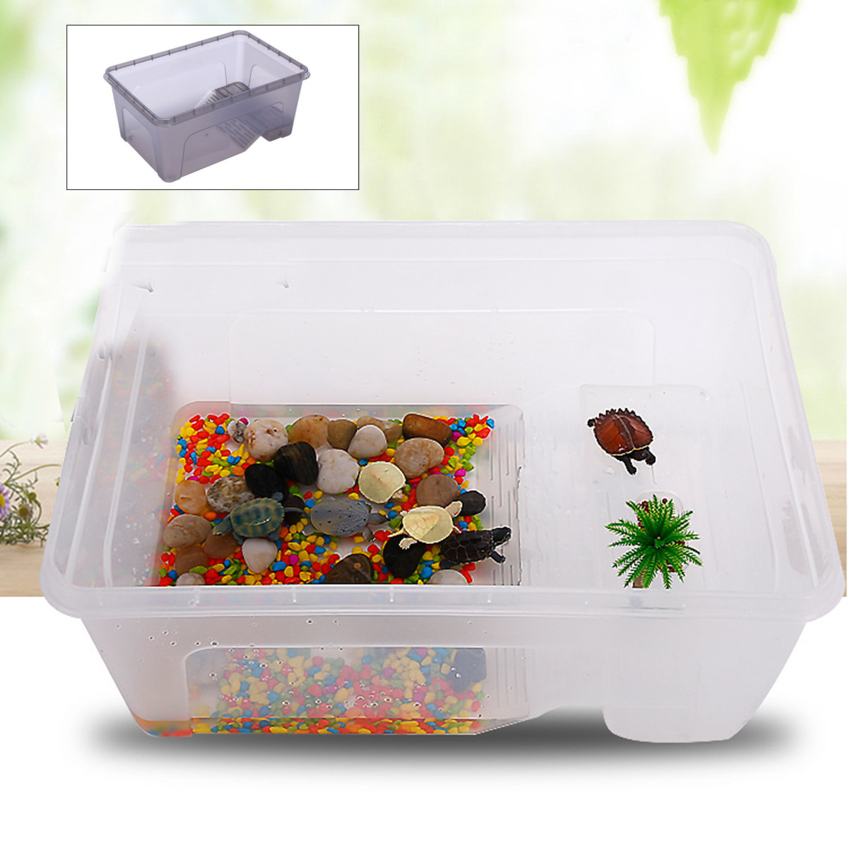

S/M/L Reptile Turtle Plastic Clear Breeding Feeding Box Aquarium Tank Platform Fish Feeder