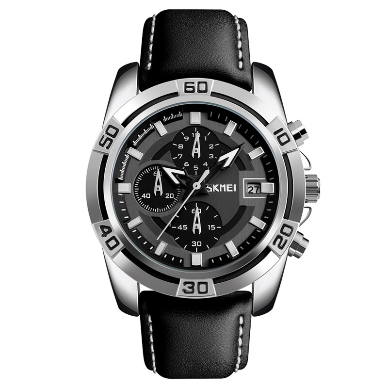 

SKMEI 9156 Спортивные часы хронограф кожаный ремешок Водонепроницаемы Мужские кварцевые наручные часы