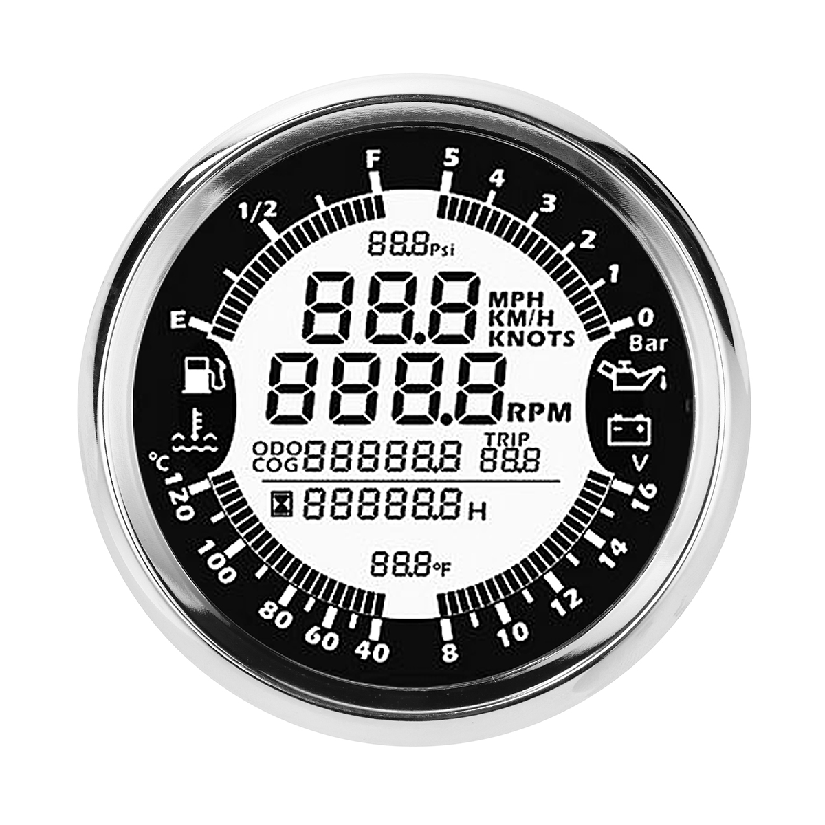 

85mm 7in1 Waterproof GPS Speedometer Tachometer Oil Pressure Fuel Gauge