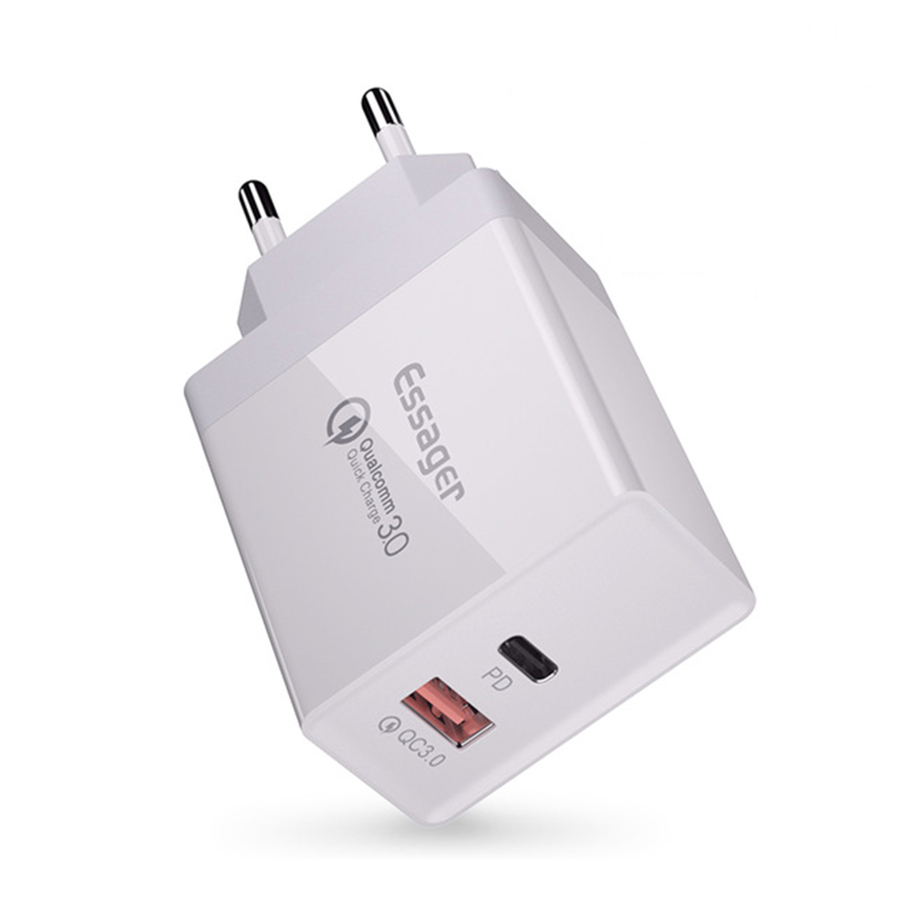 

Essager 36 Вт Type C PD Порт быстрой зарядки + USB QC3.0 Быстрая зарядка Двухпортовое зарядное устройство ЕС-адаптер для